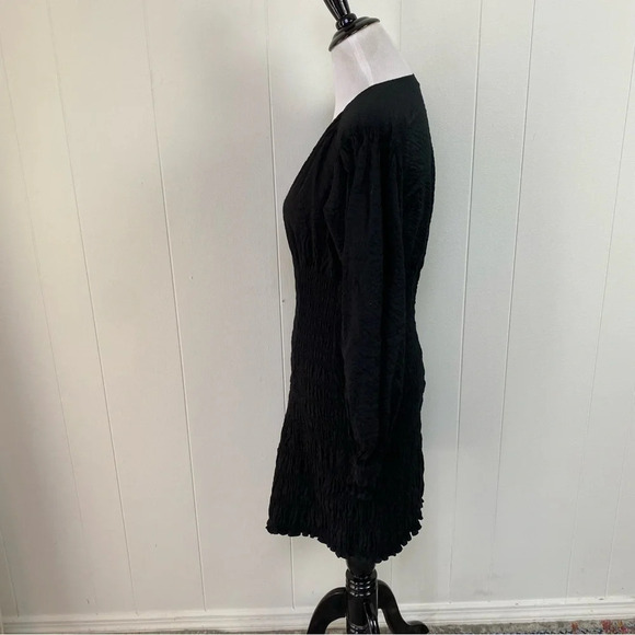 Frame V Neck Smocked Dress Mini Size Small Cotton Ruched Long Sleeve - Picture 10 of 14